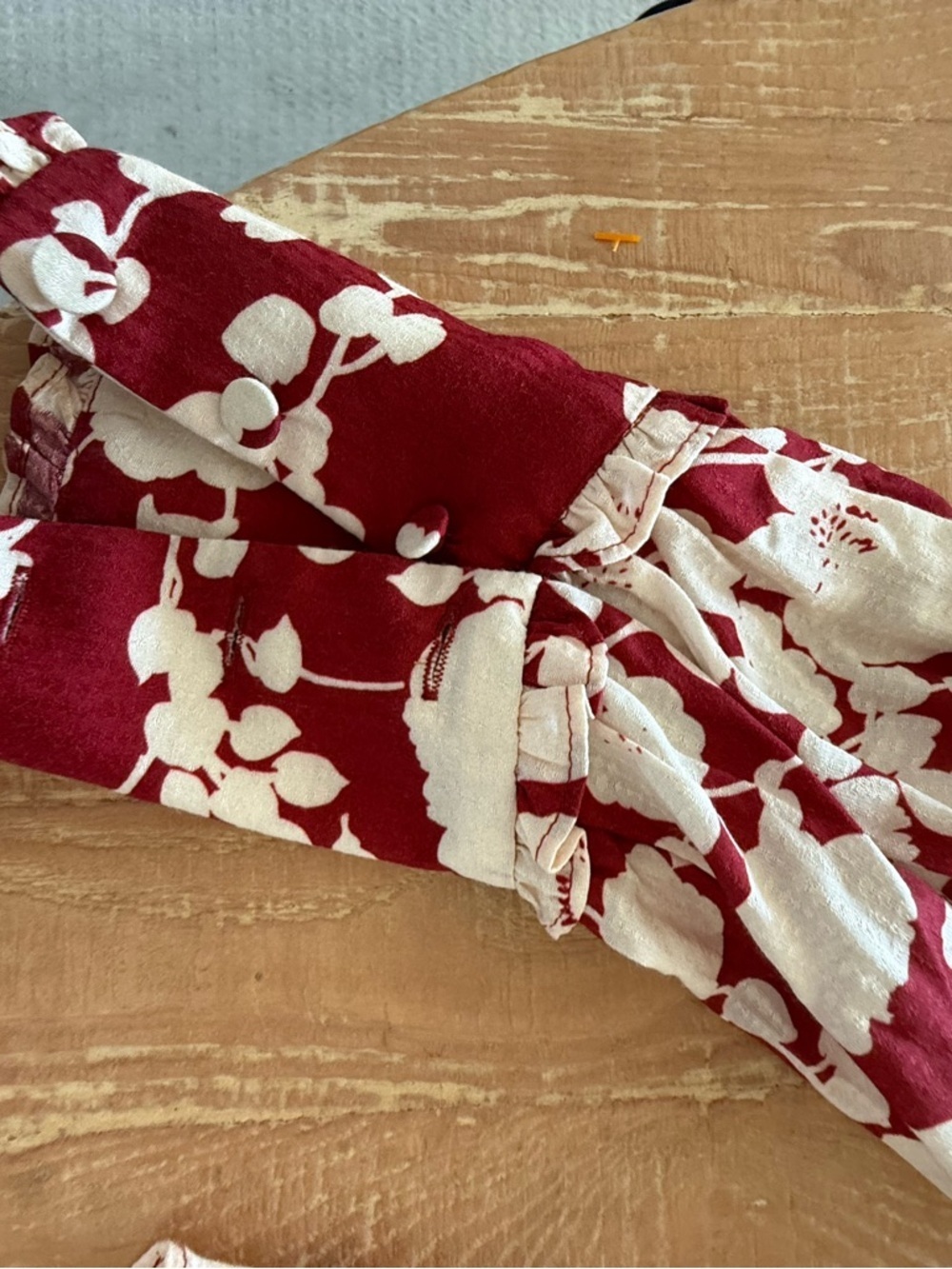 Alexis Red and Cream Floral Lace-Up Blouse - Picture 5 of 6